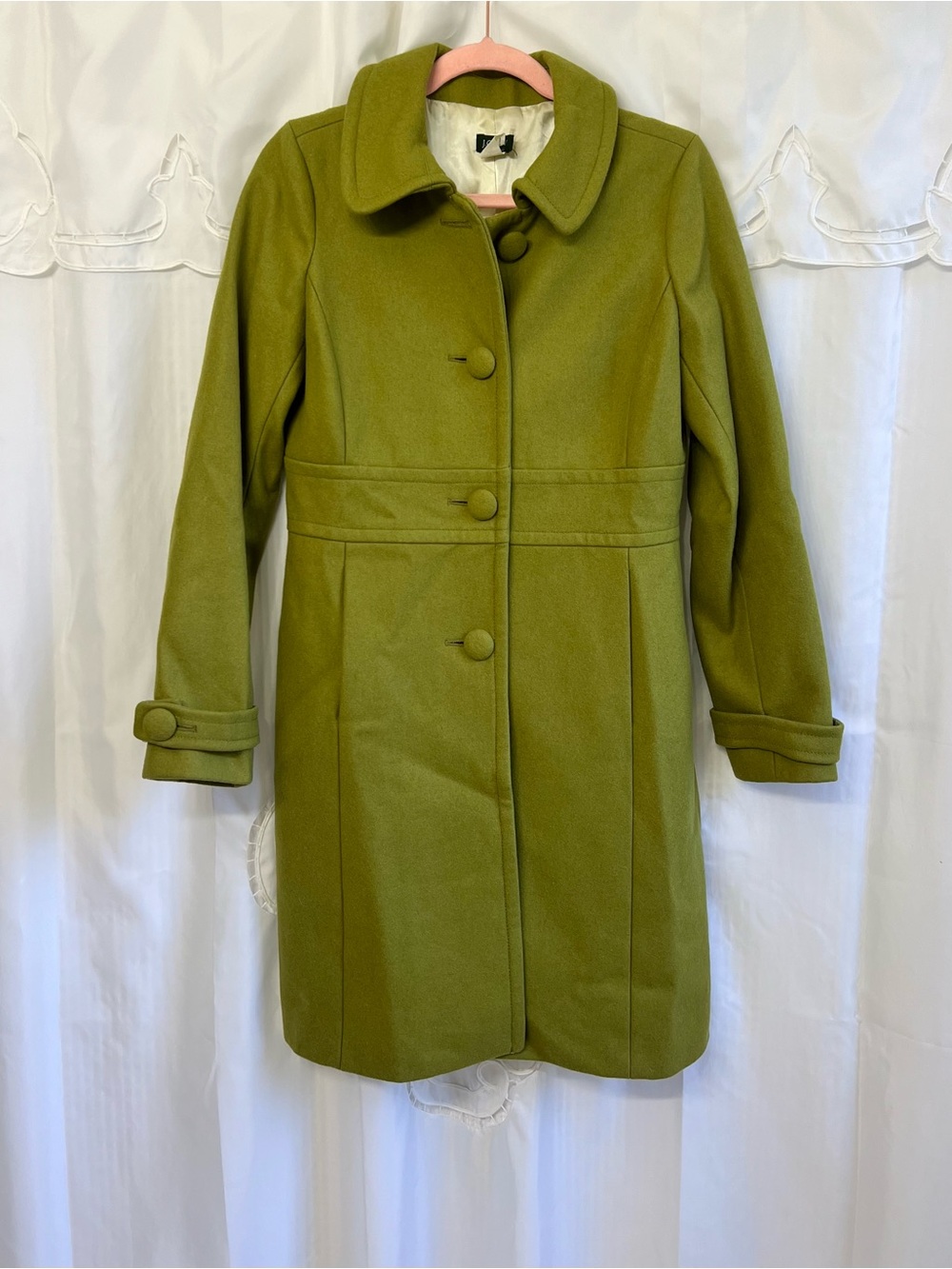 J.Crew Chartreuse Green Wool Blend Tailored Coat Covered Buttons Size 6